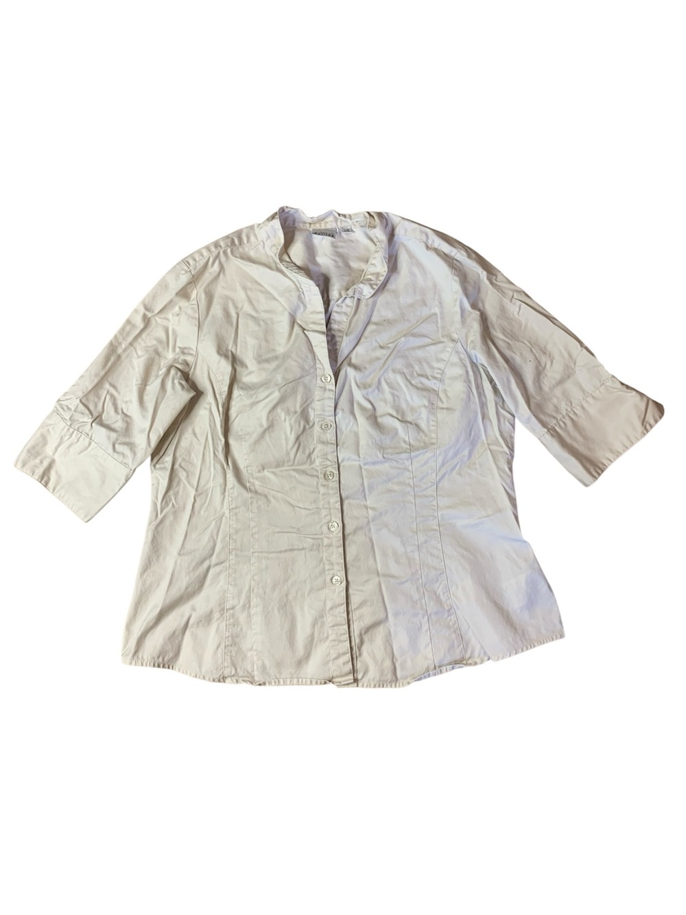 Cleo Petites Cream Off-White Short Sleeve Button Down Blouse Shirt L / G